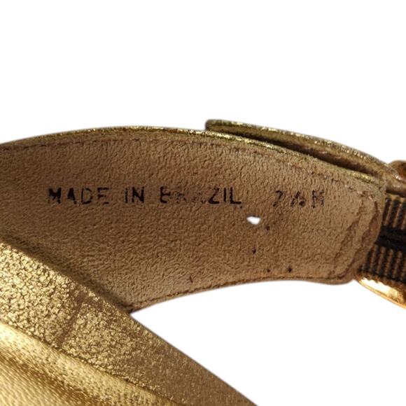 Dani Black Gold Leather Cork Platform Wedge Sandals 7.5M Made in Brazil - Picture 6 of 14